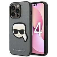 Husa Apple iPhone KARL LAGERFELD 14 Pro Max Max Saffiano Karl`s Head Patch Silver Hardcase
